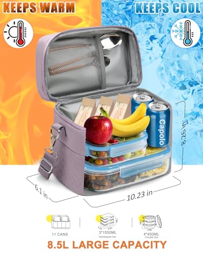 Capolo Lunch Box for Women Men Adults,Insulated Lunch Bag Leakproof Lunch Cooler Box with Removable Strap Cute Lunch Tote Bags Reusable Thermal Lunchbox for Work Picnic(Small,Purple) - color: Purple, size: Small