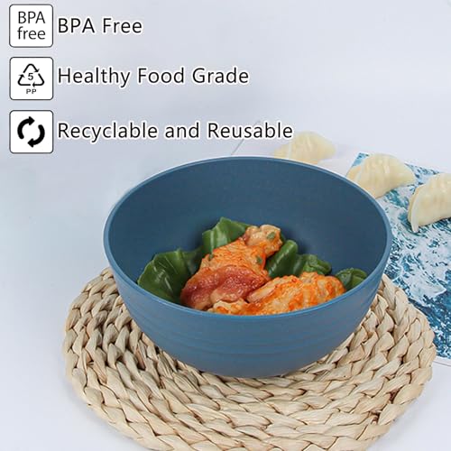 Unbreakable Wheat Straw Cereal Bowls Set of 4, 24 OZ Microwave and Dishwasher Safe Lightweight Soup and Salad Bowl Sets, Reusable Dessert Bowls for Rice, Pasta, Snack, Fruit, BPA Free (Dark Blue) - color: Dark Blue