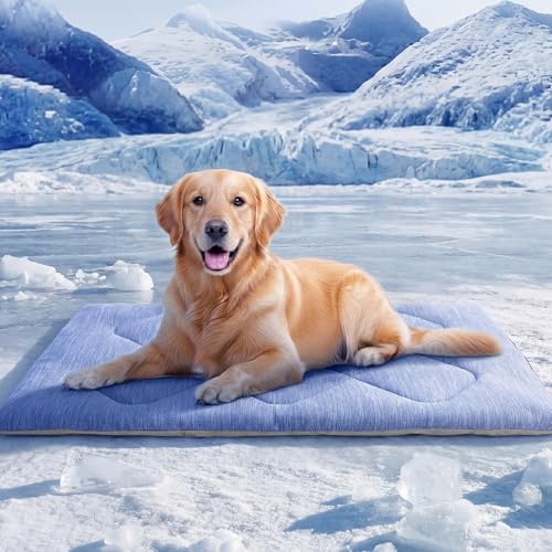 ASENKU Dog Cooling Mat, Portable & Durable Cooling Mat for Dogs, Summer Anti-Slip Breathable Cooling Bed for Large Dogs 60–100 lbs (Golden Retriever, Lab, German Shepherd), 43x32 inches, Blue Diamond - color: Haze Blue, size: X-Large