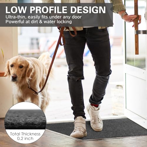 Front Door Mat Indoor and Outdoor, Non-Slip Low Profile Doormat 60"x35", Thin Yet Super Water, Quick-Drying, Dirt Resistant,No Shedding Doormats for Entrances, Garage, Pets,Hotel,Office - color: Grey, size: 2'11" x 5' (Rectangular)