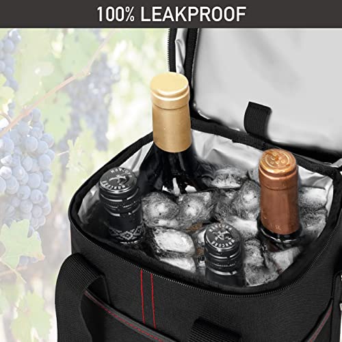 Opux 4 Bottle Insulated Wine Cooler Bag - Leakproof Padded Portable Wine Bottle Carrier for Travel Picnic BYOB Gift (Black) - color: Black, size: 4 Bottle