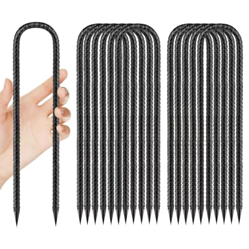 Rebar-Stakes-12-Inch, Ground Stakes Heavy Duty U-Hook Black Coated Anti-Rust Heavy Duty Ground Anchors for Garden Dog Fence Chicken Coop Christmas Decorations Deer Fence 12pcs - color: Black-U-HOOK, size: 12pcs