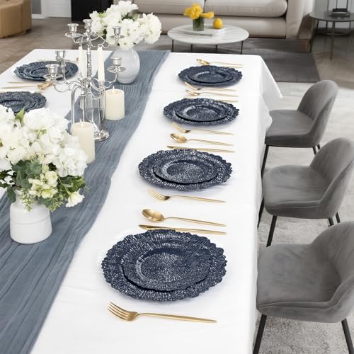 DaYammi 60Pcs Blue Plastic Plates - Dark Blue Pates Disposable - Heavy Duty Plastic Plates for Party Including 30 Dinner Plate, 30 Dessert Plate,blue Disposable plates for Party Wedding Dinner - color: Dark Blue