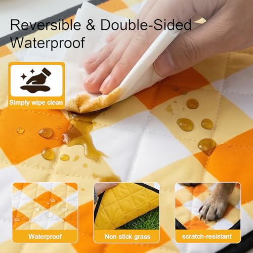 2 in 1 Tote Picnic Blanket Waterproof Outdoor Camping Mat,Large Capacity Beach Blanket 80''x80'' 7 Layers Easy to Foldable and Carry. - color: Yellowcheck