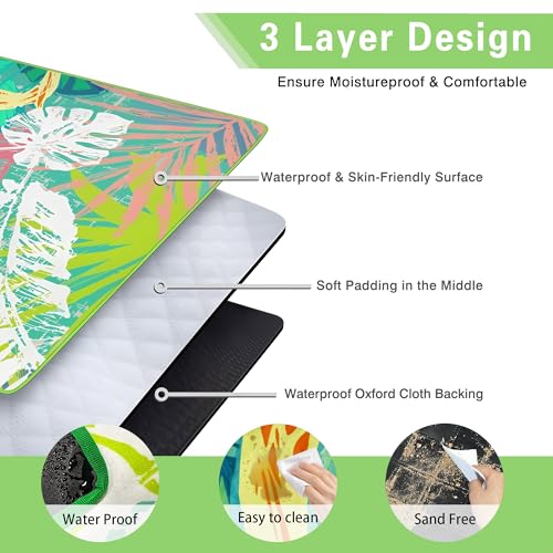 Supfitness Extra Large Picnic Blankets Waterproof Foldable (60 "x 80") Beach Blanket Waterproof Sandproof,3-Layer Thicking Mat Outdoor Packable Camping Blanket - color: Lake Green, size: 60x80in