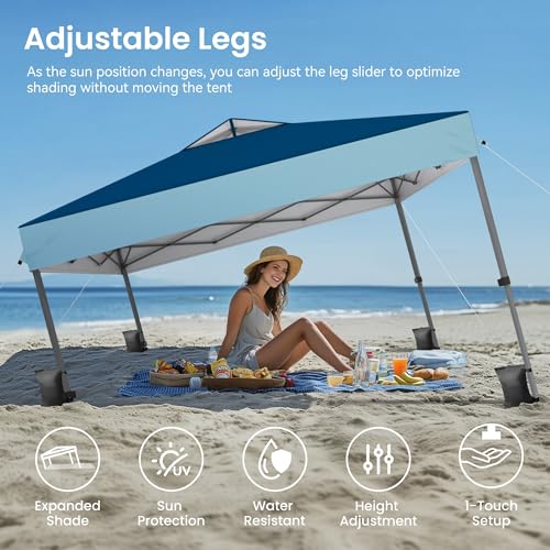PHI VILLA 10x10ft 1-Person Setup Pop Up Canopy Tent Instant Portable Shelter w/ 1-Button Push, Case, 4 Weight Bags - Dark & Light Blue - color: Dark & Light Blue, size: 10×10 one push
