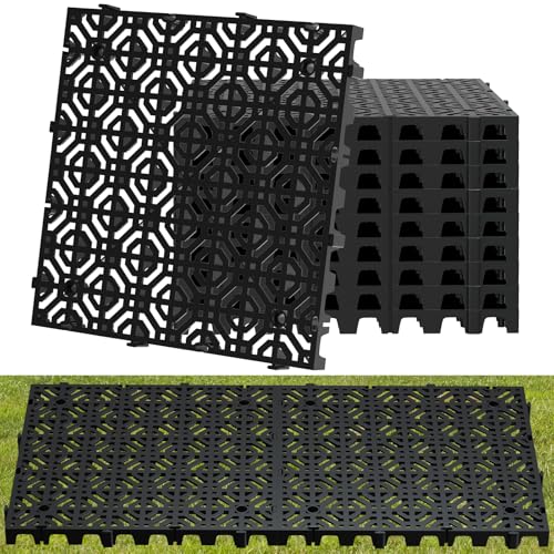 10 Pcs 15.7" x 15.7" Heavy Duty Ground Protection Mats, Interlocking Non-Slip Floor Mat, Heavyweight Gravel Grid Drive on Lawn, 6613 lb Load Permeable Paver for Parking, Outdoor Event Flooring, Black - color: Black
