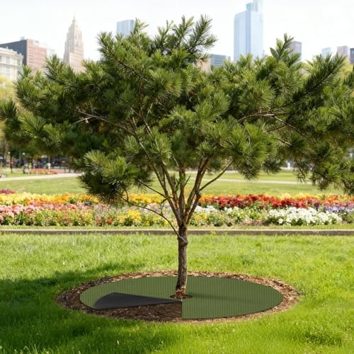 Tree Mulch Ring - Root Protection Ground Cover Mat with Fixing Nails, Duraable Temperature-Resilient Garden Landscaping Barrier | Outdoor Lawn Flowerbed Farm Yard Fence Soil Moisture Control - color: Green 42cm