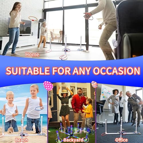 Outdoor Ring Toss Game, Upgraded 15-Inch Backyard and Lawn Games for Adults & Kids, Backyard Camping Sports Activities, Best Party Gifts for Ages 8-12+ Years Old, LED Ring Toss with Carry Case - color: Luminous Ring Edition