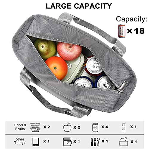 Weitars Lunch Bag for Men Women,Leak Proof Lunch Box for Work,Large Lunch Tote Bag with Removable Shoulder Strap,Insulated Lunch Bag for Picnic Hiking - color: Gray