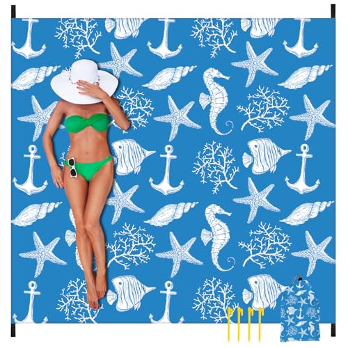 Beach Blanket 79" X 83" Oversized Lightweight, Beach Mat Waterproof Sandproof, Durable Picnic Mat Beach Accessories for Travel, Camping, Hiking - color: Sea-animals