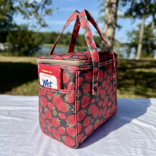 Kwang Min Floral Insulated Lunch Bag for Women,Reusable Lunch Box,Large Cooler for Office,Picnic Outdoors,Premium Quality Waterproof Fabric,Ideal Gift for Outdoors and Work (Chocolate Strawberry) - color: Chocolate Strawberry