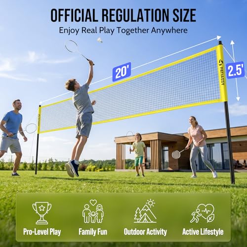 Badminton Set for Backyard, Outdoor Badminton Net with Anti-Sag Design, 4 Professional Badminton Rackets, 4 Shuttlecocks and Carry Bag for Lawn or Beach - color: A-Yellow