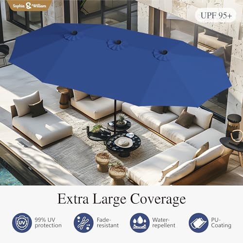 Sophia & William 15 ft Extra Large Patio Umbrella with Base Included, Rectangular Outdoor Umbrella Heavy Duty, Market Umbrella Double-sided Fade Resistant for Pool Garden Backyard, Haze Blue - color: Haze Blue