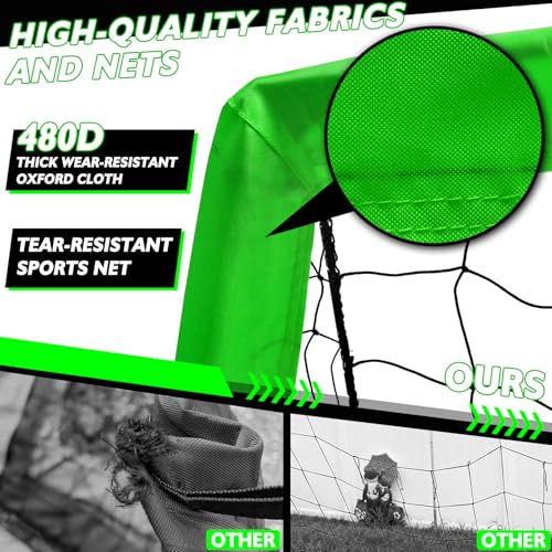 2 of 5×3 6x4 9x5 FT Portable Kids Soccer Goals Set, Foldable Soccer Practice Nets for Backyard with Carrying Bag for Toddler Youth Pop Up Soccer Training Equipment Indoor Outdoor Sports Game Gift - color: Green, style: 5x3FT