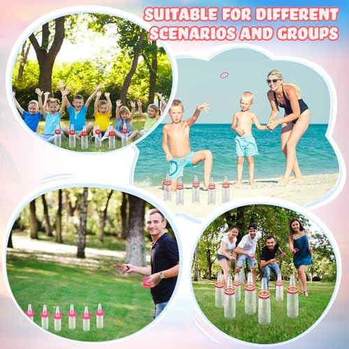 30 Pcs Ring Toss Game Carnival Game Set Include 24 Plastic Throw Rings and 6 Glass Bottles for All Occasions and Events, Summer Backyard Fun, Beach, Carnival Party Favor - color: Multicolor, size: 2.36"+1.57"