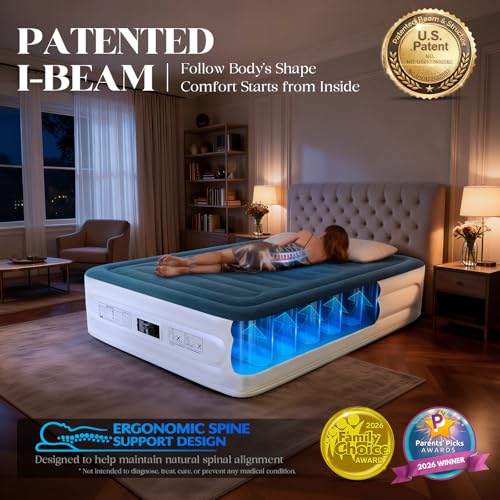 VOSSER Queen Air Mattress with Built-in Pump,Fast & Easy Inflation/Deflation Inflatable Mattress, Foldable Blow Up Mattress with Storage Bag, Inflatable Bed for Home, Camping & Guests - color: Navy Blue, size: Queen 15''(Standard Height)
