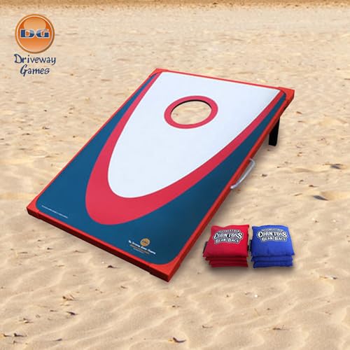 Driveway Games Backyard Edition Portable Toss Cornhole Game Set Regulation Size 2 Target Boards, 8 Bean Bags, and Carry Bag, Red/Blue