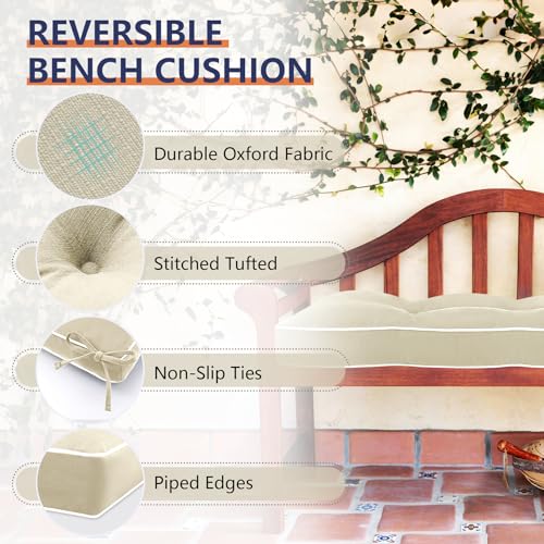 Favoyard Indoor/Outdoor Bench Cushion 48 x 16 Inch Waterproof & 3-Year Fade-Resistant Patio Furniture Cushions for Garden Porch Swing Chair Tufted Pad for Sofa Couch Seat with Ties, Beige - color: Beige, size: 48 x 16 In