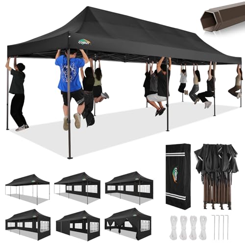 COBIZI 10x30 Pop Up Canopy Tent Heavy Duty with 8 Removable Sidewalls, Commercial Portable Tents for Parties Ez Up Canopy All-Weather Windproof & Waterproof and UPF 80+ Wedding Tent Sun Shelter - color: Night Black, size: 10x30FT