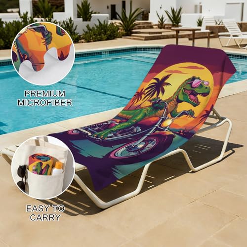 Dinosaur Beach Towel, Funny Green Dinosaur Riding A Motorcycle Towel for Boys Kids Adults, Microfiber Dino Motocross Palm Tree Sunset Swim/Pool/Travel Towels, Quick Dry Oversized 32x52 - color: Dinosaur