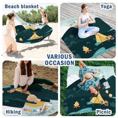 Camping Pocket Picnic Blankets, Camp Mini Beach Camping Blanket Waterproof Sandproof, Welcome to The Adventure RV Outdoor Picnic Blanket Mat Gifts for Camper Campsite Travel Hiking 55x60in - color: Hill