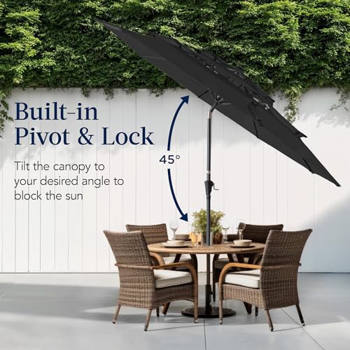 Best Choice Products 10ft 3-Tier Market Patio Umbrella, Outdoor Sun Shade with Tilt, Crank Lift, 8 Ribs for Backyard, Deck, Poolside - color: Black