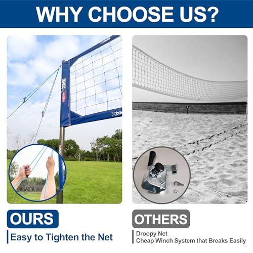 Professional Volleyball Net Set Heavy Duty for Outdoor Backyard Portable with Aluminum Adjustable Height Scoring Poles, Regulation Nets System for Tournament, Grass - color: Blue