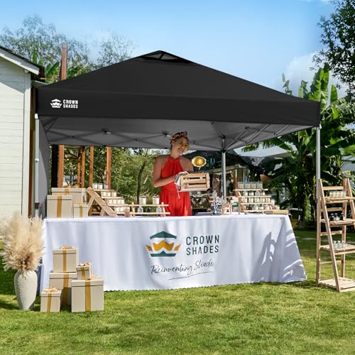 CROWN SHADES 10x10 Pop Up Canopy with 1 Side Wall - Beach Tent with One Push Setup - Outdoor Sun Shade for Events, Parties, Camping - Gazebo with STO-N-Go Cover Bag (Black) - color: Black, size: 10x10FT