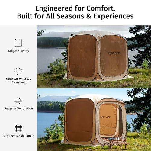 East Oak 10×10 FT Pop Up Canopy Tent with Mesh Walls | Outdoor Screen House with 6 Sunshades | Waterproof Gazebo with Carry Bag | Portable Shelter for Camping, Patio, and Beach | Beige - size: 10×10 Ft