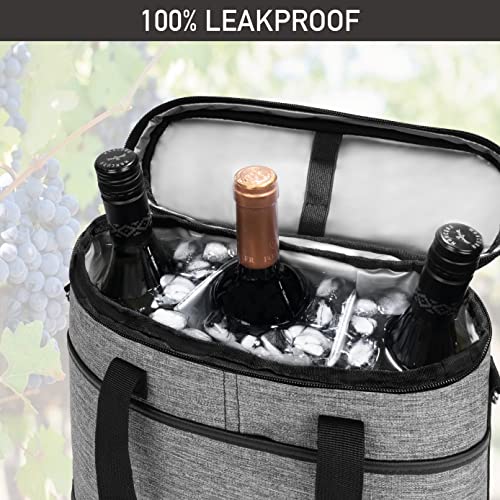 opux 3 Bottle Wine Carrier Tote, Insulated Leakproof Wine Cooler Bag, Wine Travel Bag Tote for Picnic BYOB Beach, Portable Wine Bottle Carrying Case, Gift for Wine Lover Women Men Christmas, Grey - color: Heather Gray