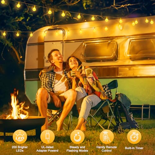 Minetom Crystal Globe String Lights Plug in - 66 ft 200 LED Globe Fairy String Lights with Remote and Timer, Waterproof for Bedroom Tent Loft Bed Window Porch Patio Wedding Holiday Decor, Warm White - color: 66 FT - Warm White
