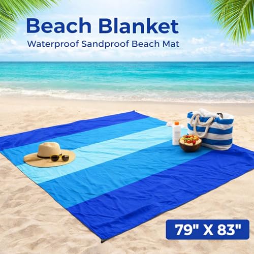 Beach Blanket Sandproof Waterproof 79" x 83", Extra Large Beach Mat, Sand Free Quick Drying Camping Blanket, Lightweight Foldable Beach Essentials for Outdoor, Picnic & Travel - size: 79x83 Inches