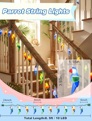 8.5Ft Parrot String Lights, Outdoor Tropical Themed LED String Lights with 10 3D Multicolor Bird Lights, Plug in Hanging Fairy Lights for Tent Party Bar Garden Bedroom - color: Parrot Lights, size: 8.5FT