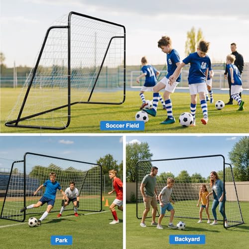 MOPHOTO Soccer Goal, 6X4/8x6/10x6.5/12x6/16x7/18.5x6.5/21x7/24x8ft Soccer Goals for Backyard, Full Size Soccer Goal for Teens & Adults Training - size: 12x6FT, style: Alloy Steel-Black