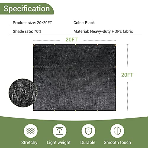 Keten 70% Garden Shade Cloth, 20x20FT HDPE Mesh Tarp with Upgraded Grommets, UV-Resistant Outdoor Sun Shades for Greenhouse, Garden, Patio Plants, Pergola - color: 70%, size: 20x20FT