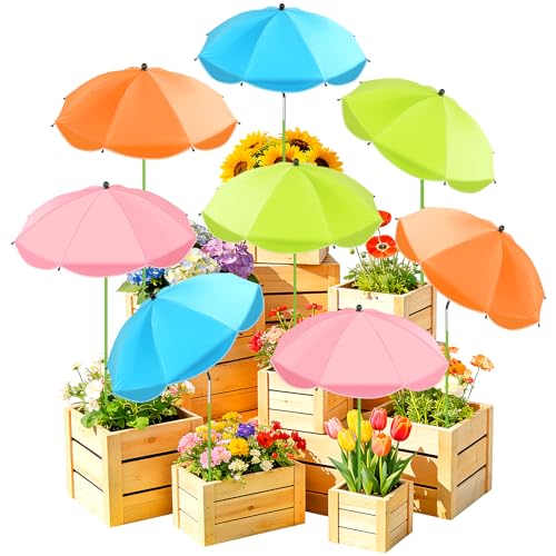 Axcoix 8 Pack Upgraded Plant Umbrellas for Outdoor Plants, 26" Larger Garden Plant Umbrella Shade with Adjustable Angle, 43.4" Higher Sun Shade for Plants, Potted Plant, Garden Beds - color: 8 Pack-2Pink 2Blue 2Green 2Orange