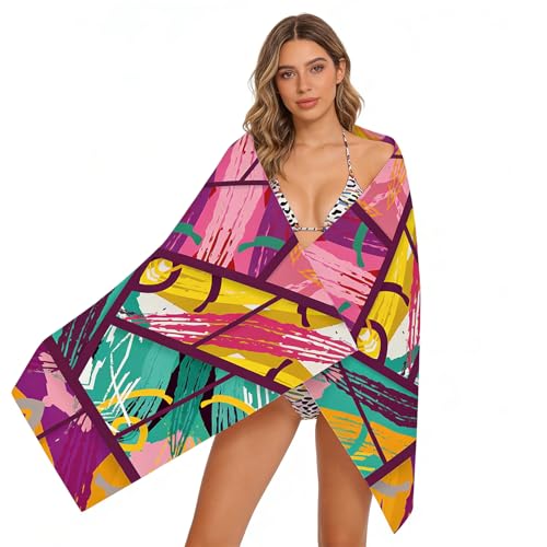 Abstract Print Beach Towel Lightweight Quick Dry Sand Resistant Oversized Artistic Towel for Pool Travel - color: Patterned Print