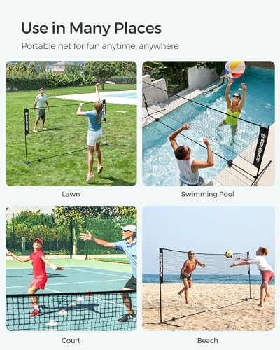 SONGMICS Badminton Net, Height Adjustable Volleyball Net, Pickleball Net for Junior Tennis, Kids, Indoor Outdoor Court, Foldable Nylon Net with Poles 10ft/13ft/16.5ft Wide - color: Black, size: 10FT