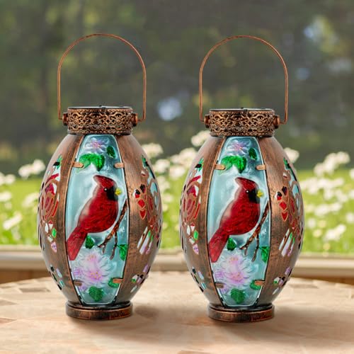 Starsoul 2 PC Cardinal Outdoor Solar Lantern Cardinal Solar Light Waterproof Tabletop Lamp with Hollowed-Out Design for Yard Patio Garden Pathway - color: Cardinal-2 PC