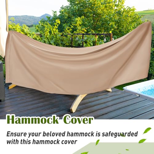Tranqun Hammock Cover 188" W x 58" D x 20" H, Fits 14-16 ft Hammock Stand, Heavy Duty 420d Oxford Waterproof UV Resistant Outdoor Patio Cover with Adjustable Buckle Straps, Double Stitched Seam(Khaki) - color: Khaki