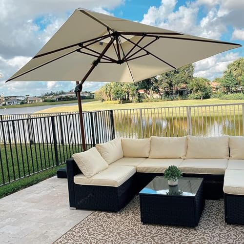 PURPLE LEAF 9ft Patio Umbrella Outdoor Square Umbrellas Large Cantilever Umbrella Windproof Offset Umbrellas Heavy Duty Sun Umbrella for Garden Deck Pool Patio, Cream - color: Cream, size: 9'X9', style: Umbrella