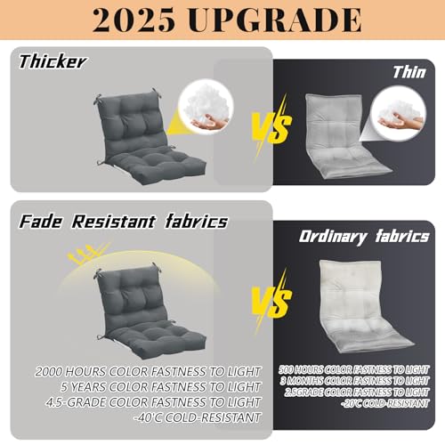 Marsui 4 Pcs Outdoor Indoor High Back Chair Cushions Patio Furniture Tufted Pillow with Ties Water-Resistant Replacement Outdoor Rocking Chair Cushions, 42 x 21 Inches (Dark Gray,Solid Color) - color: Dark Gray, size: Solid Color