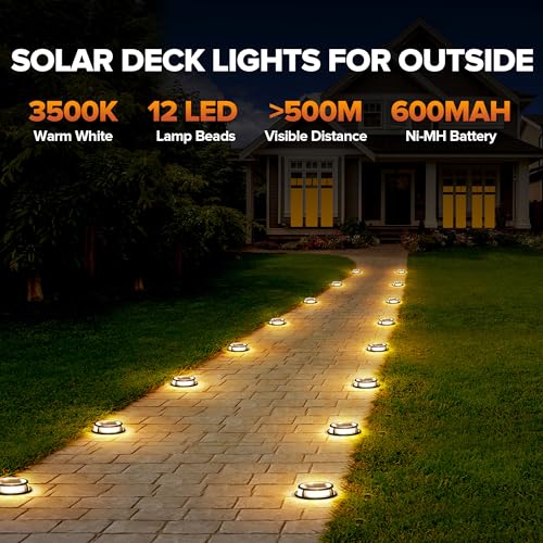 LUTEC 4 Pack Solar Driveway Lights, 12 LEDs IP67 Waterproof Outdoor Solar Dock Driveway Marker Lights for Step, Sidewalk, Pathway, Patio, Garden(Warm White) - color: Black, size: 4 Pack