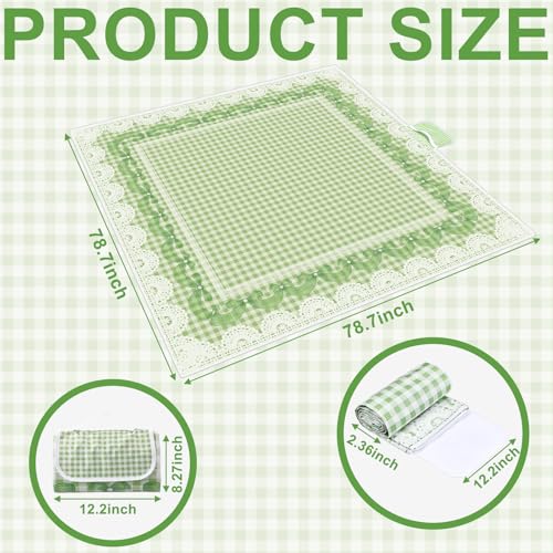 Qinyoung Bow Checkered Extra Large Picnic Blanket 79''x79'' Green Waterproof Foldable Blankets Sandproof Picnic Mat for Beach Spring Camping Grass Lawn Park Cute Couple Gifts Ideas Wedding Registry - color: Green, style: Bow Checkered