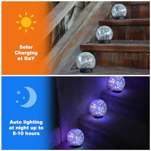 MLKNK Solar Globe Lights Outdoor Waterproof-Solar Balls-Solar Garden Lights-Orbs for Outside 2 Pack Cracked Glass Ball for Lawn Patio Yard Backyard Decorations - color: Multicolor, size: 2 globes