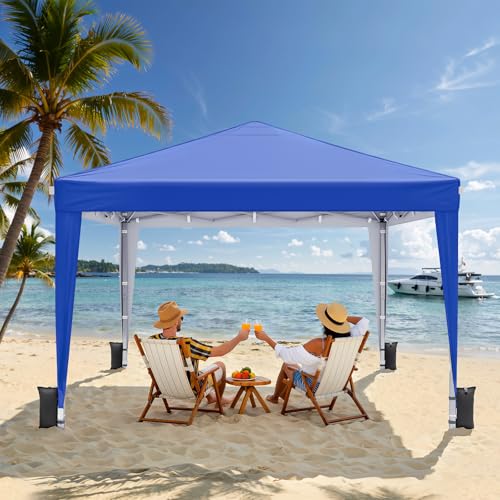 10x10 Pop Up Canopy with Sidewalls, Instant Portable Canopy Tent with Carry Bag for Commercial Events, Camping, Parties - Blue - color: Blue