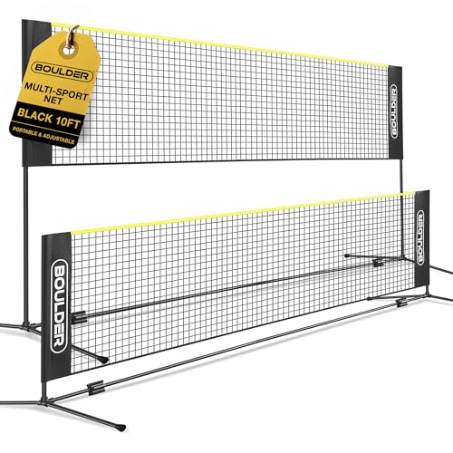 Boulder Portable Badminton Pickleball Net - Foldable/Extendable Poles for Multiple Sports Heights (UP to 5 ft) - Ideal for Tennis, Pickleball, Soccer Tennis - Easy Setup - color: 10ft Black