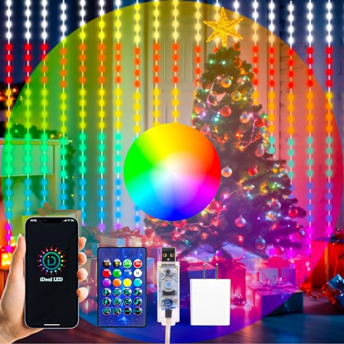 HXWEIYE 300LED Fairy Curtain Lights, 9.8x9.8Ft USB Plug-in 8 Modes Christmas String Hanging Lights with Remote for Bedroom Backdrop Wedding Indoor Wall Decor, RGB Color Changing, Standard – 1 Pack - color: RGB Color Changing, size: Standard – 1 Pack