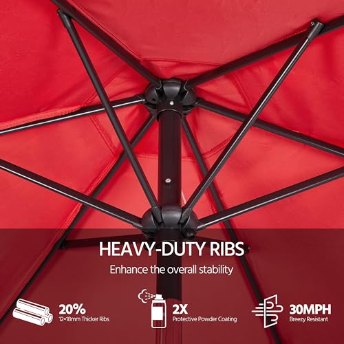 Yaheetech 10FT Patio Umbrella Outdoor with Heavy Duty Base Included,Table Umbrella with Push Button Tilt and Crank, UV Protection Waterproof for Yard/Outdoor/Wedding Parties and Events - Red - color: Red, size: 10FT
